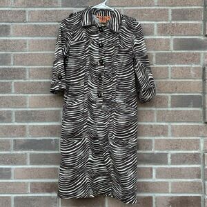 Tory Burch Zebra Print Shirt Dress Womens Size 2 Brown White Button Front Mob